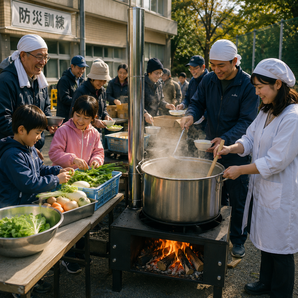 自治体防災訓練での炊き出しのイメージ